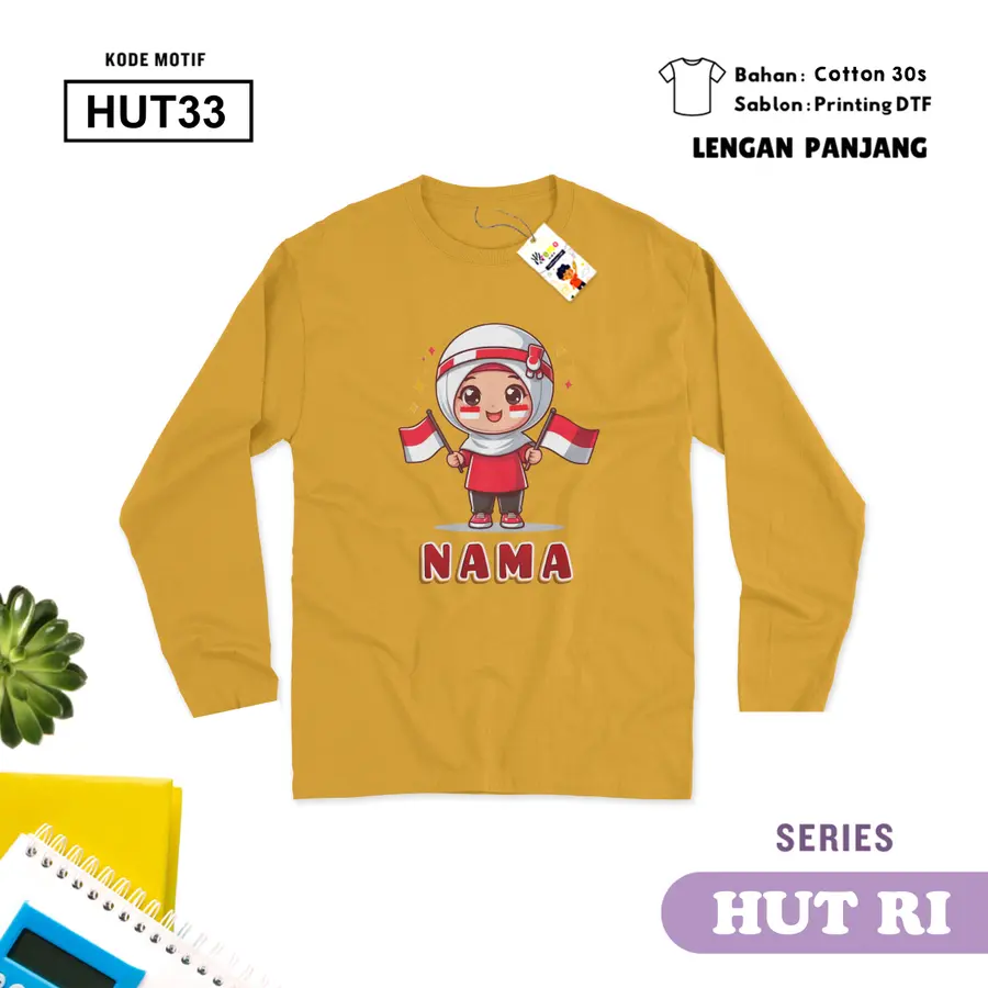 HUT33 - Kaos Dewasa Cotton 30s Panjang [Varian: M / Hitam]