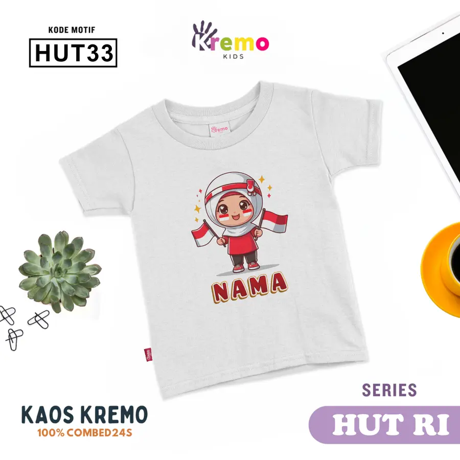 HUT33 - Kaos Kids Combed 24s Pendek [Varian: S (3-4 y) / Biru]