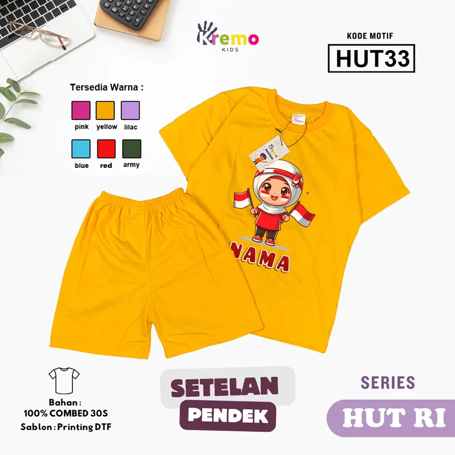 HUT33 - Setelan Kids Combed 30s Pendek [Varian: S (3-4 y) / Army]