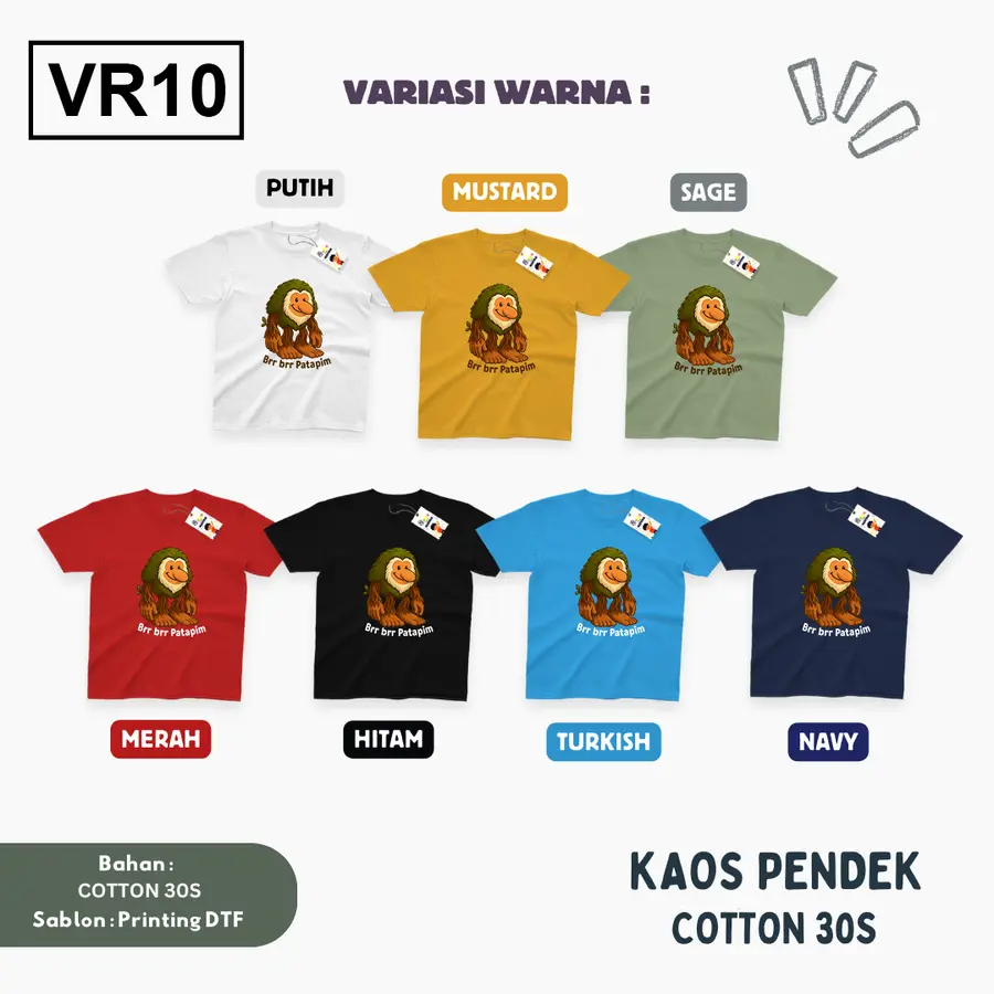 VR10 - Kaos Kids/Junior Cotton 30s Pendek [Varian: S Kids (1-2 y) / Biru Turkish]