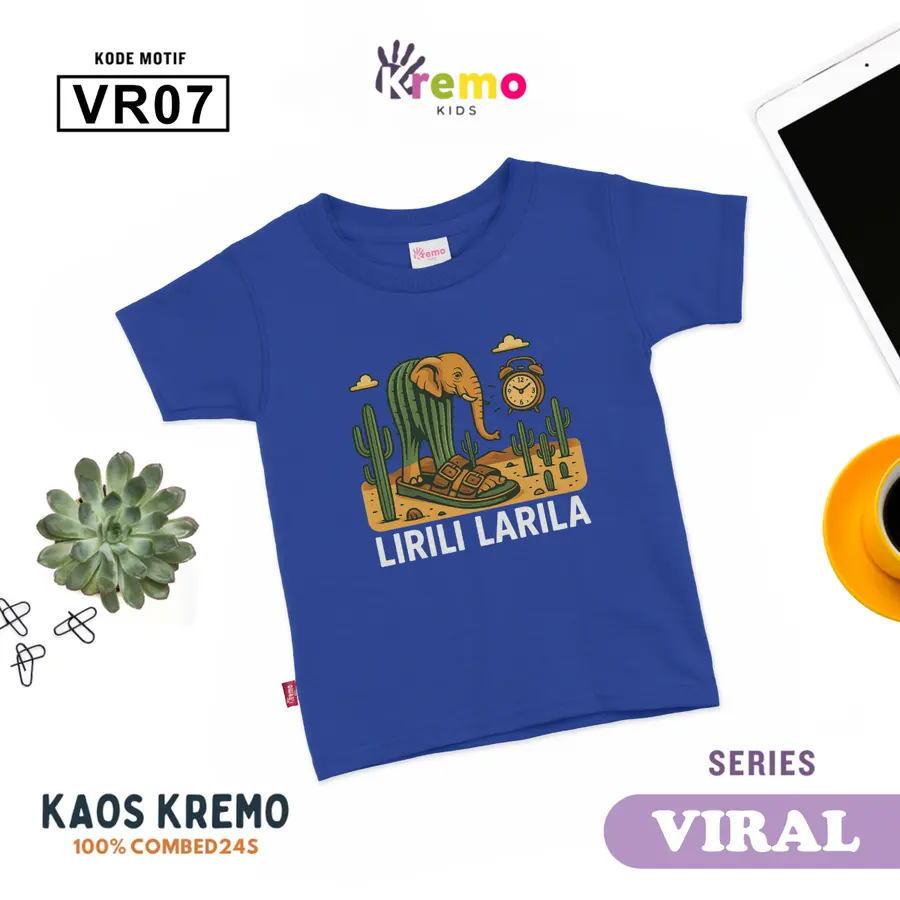 VR07 - Kaos Kids Combed 24s Pendek [Varian: S (3-4 y) / Biru]