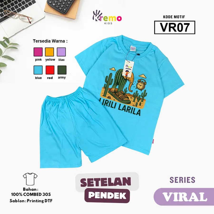 VR07 - Setelan Kids Combed 30s Pendek [Varian: S (3-4 y) / Army]