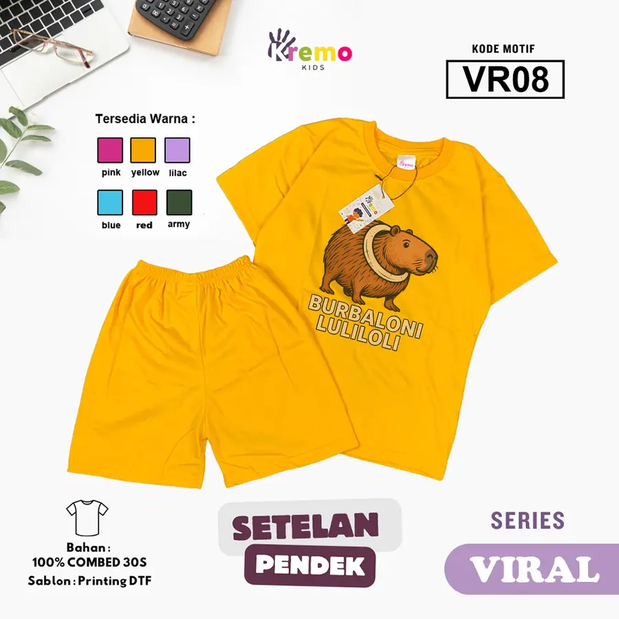 VR08 - Setelan Kids Combed 30s Pendek [Varian: S (3-4 y) / Army]