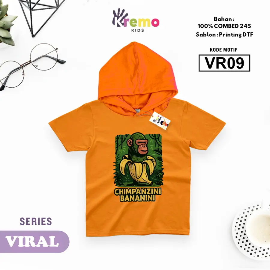 VR09 - Hoodie Kids Combed 24s Pendek [Varian: S (3-4 y) / Biru]