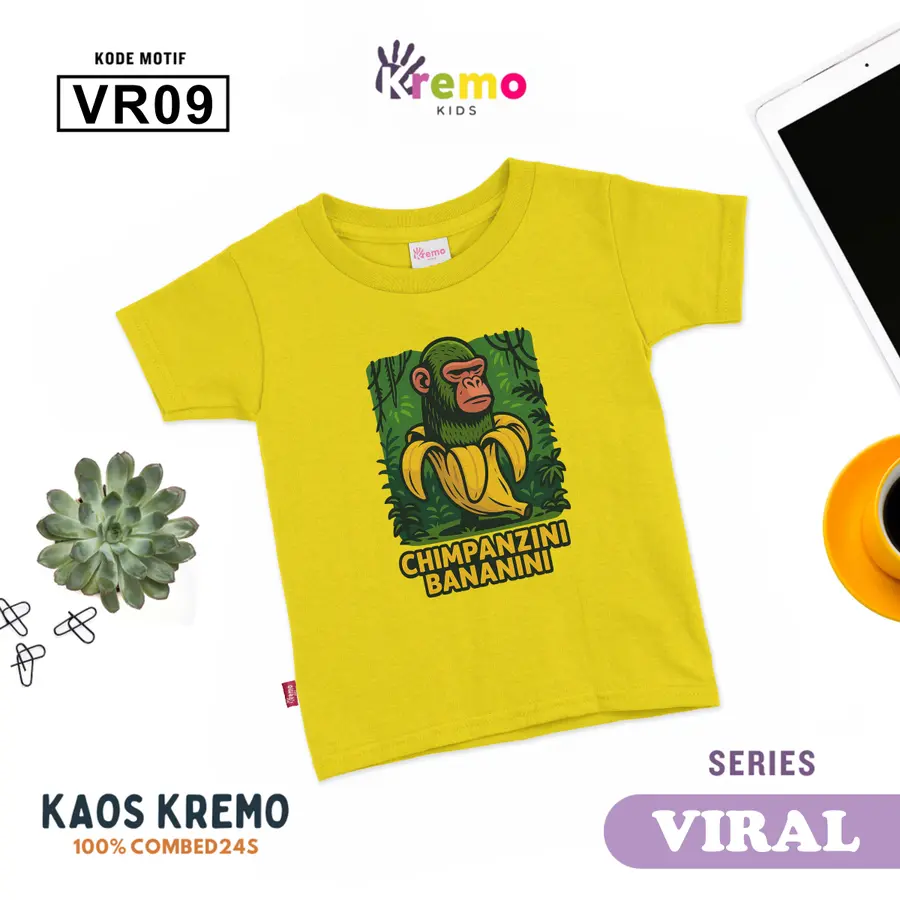 VR09- Kaos Kids Combed 24s Pendek [Varian: S (3-4 y) / Biru]
