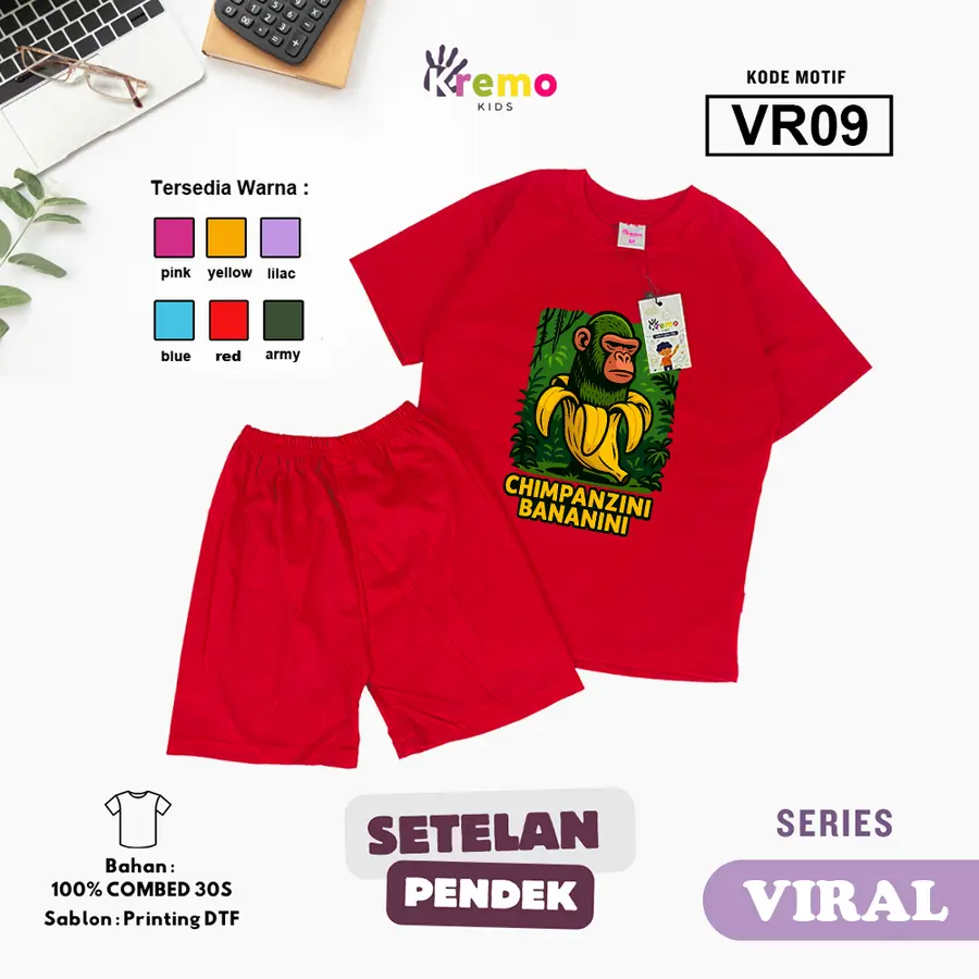 VR09 - Setelan Kids Combed 30s Pendek [Varian: S (3-4 y) / Army]