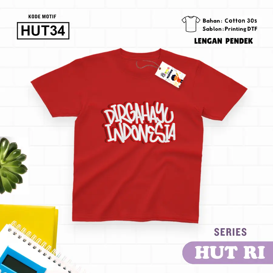 HUT34 - Kaos Dewasa Cotton 30s Pendek [Varian: M / Biru Turkish]