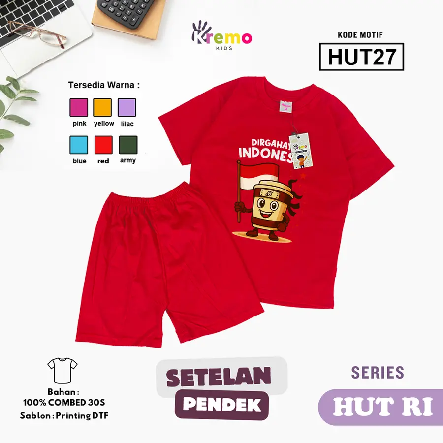 HUT27- Setelan Kids Combed 30s Pendek [Varian: S (3-4 y) / Army]