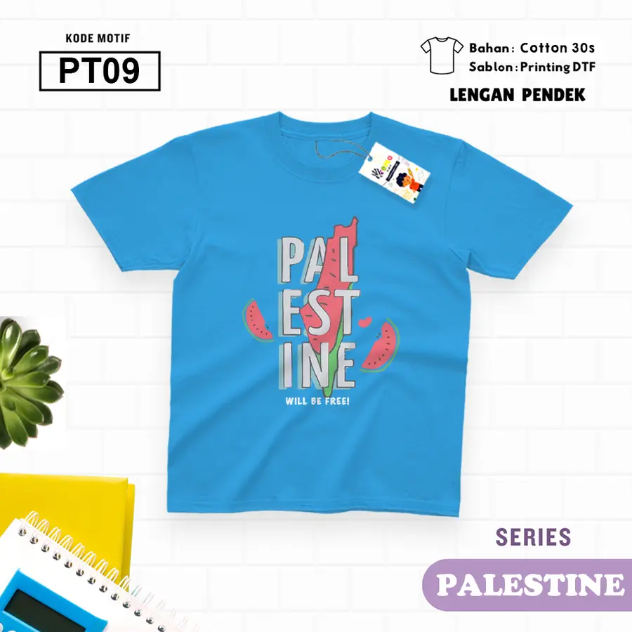 PT09 - Kaos Kids/Junior Cotton 30s Pendek [Varian: S Kids (1-2 y) / Biru Turkish]