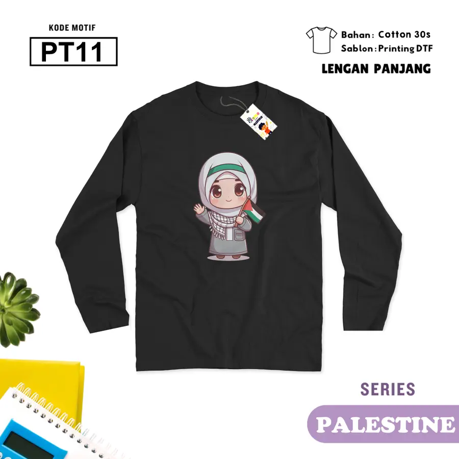 PT11 - Kaos Dewasa Cotton 30s Panjang [Varian: M / Hitam]