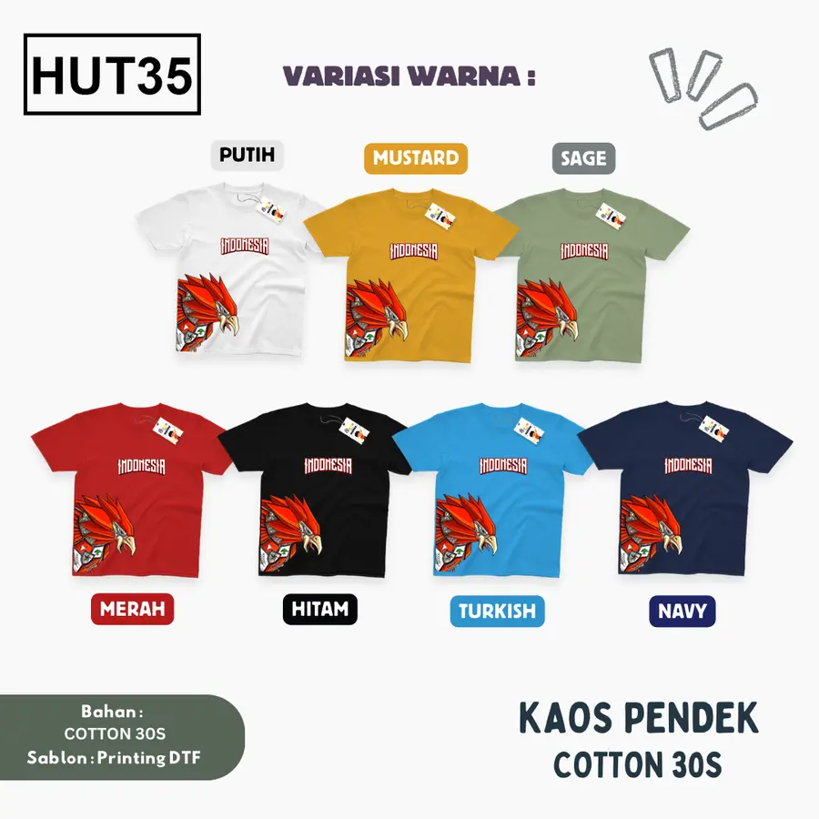 HUT35 - Kaos Kids/Junior Cotton 30s Pendek [Varian: S Kids (1-2 y) / Biru Turkish]
