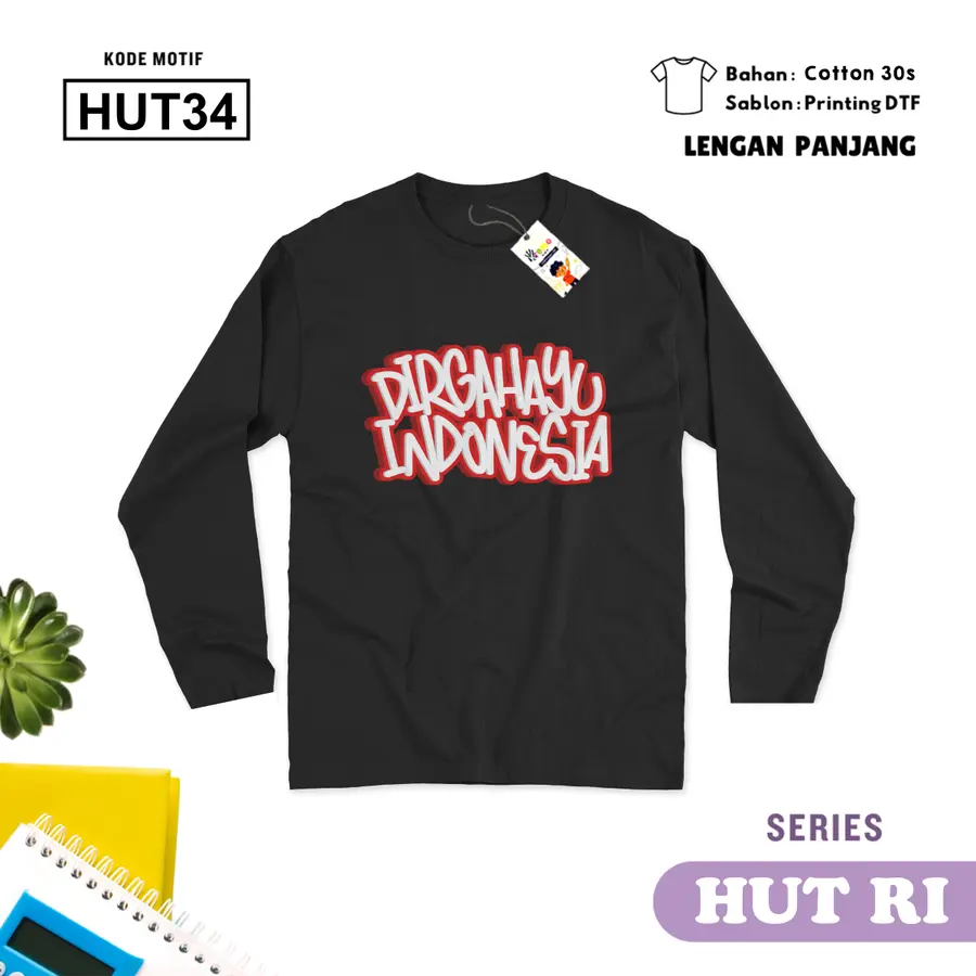 HUT34- Kaos Dewasa Cotton 30s Panjang [Varian: M / Hitam]