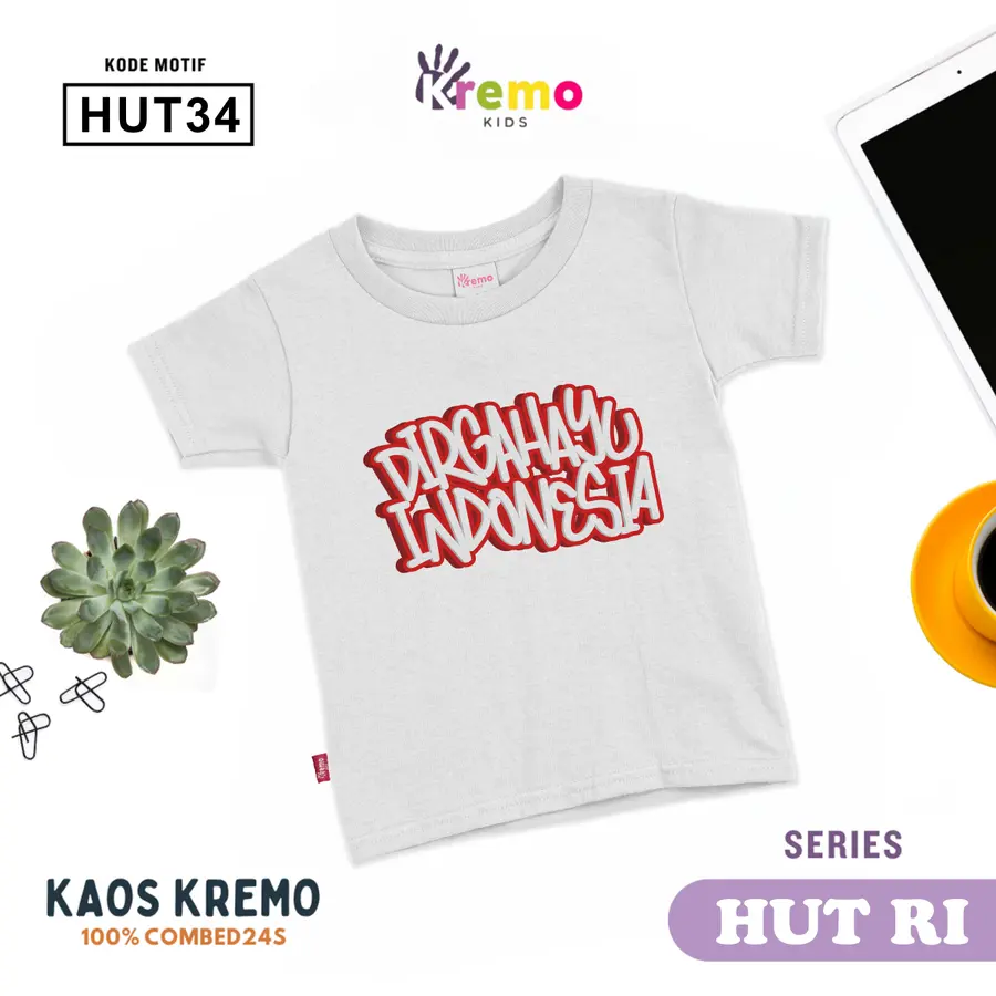 HUT34 - Kaos Kids Combed 24s Pendek [Varian: S (3-4 y) / Biru]