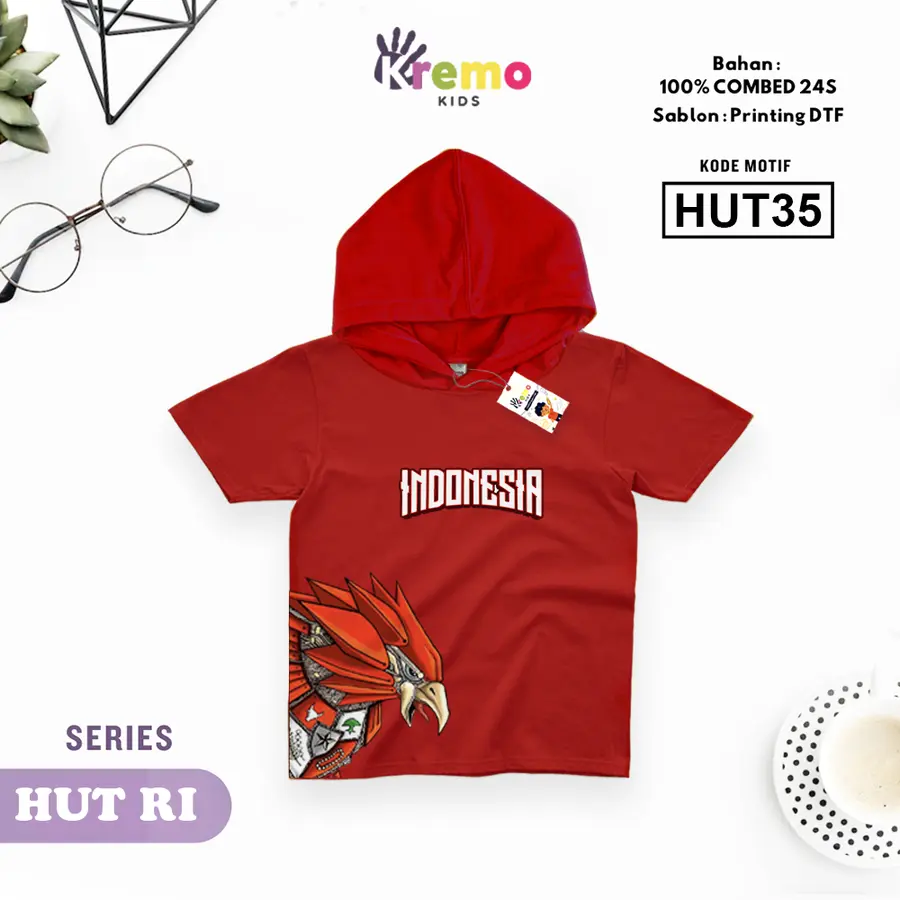 HUT35 - Hoodie Kids Combed 24s Pendek [Varian: S (3-4 y) / Biru]