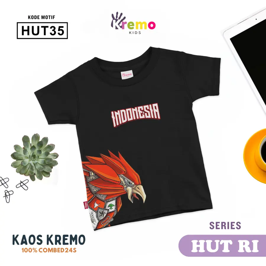 HUT35 - Kaos Kids Combed 24s Pendek [Varian: S (3-4 y) / Biru]