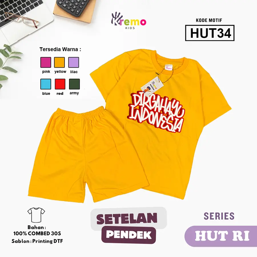 HUT34 - Setelan Kids Combed 30s Pendek [Varian: S (3-4 y) / Army]