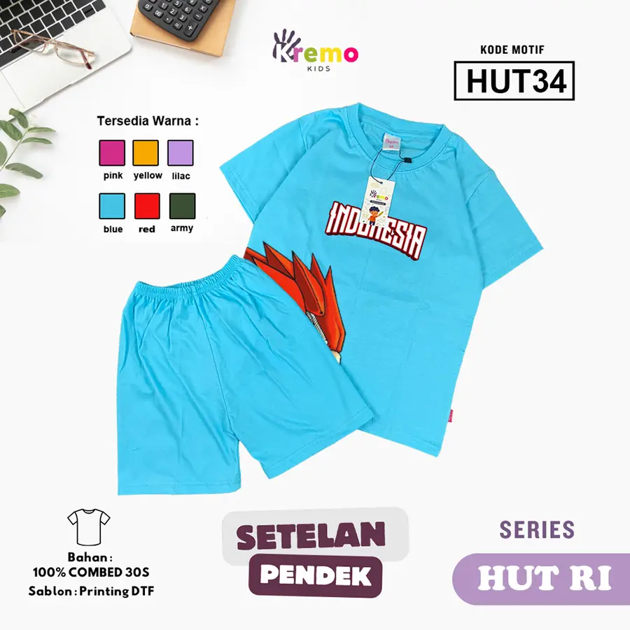 HUT35 - Setelan Kids Combed 30s Pendek [Varian: S (3-4 y) / Army]