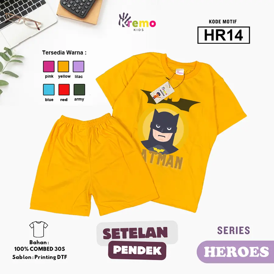 HR14 - Setelan Kids Combed 30s Pendek [Varian: S (3-4 y) / Army]