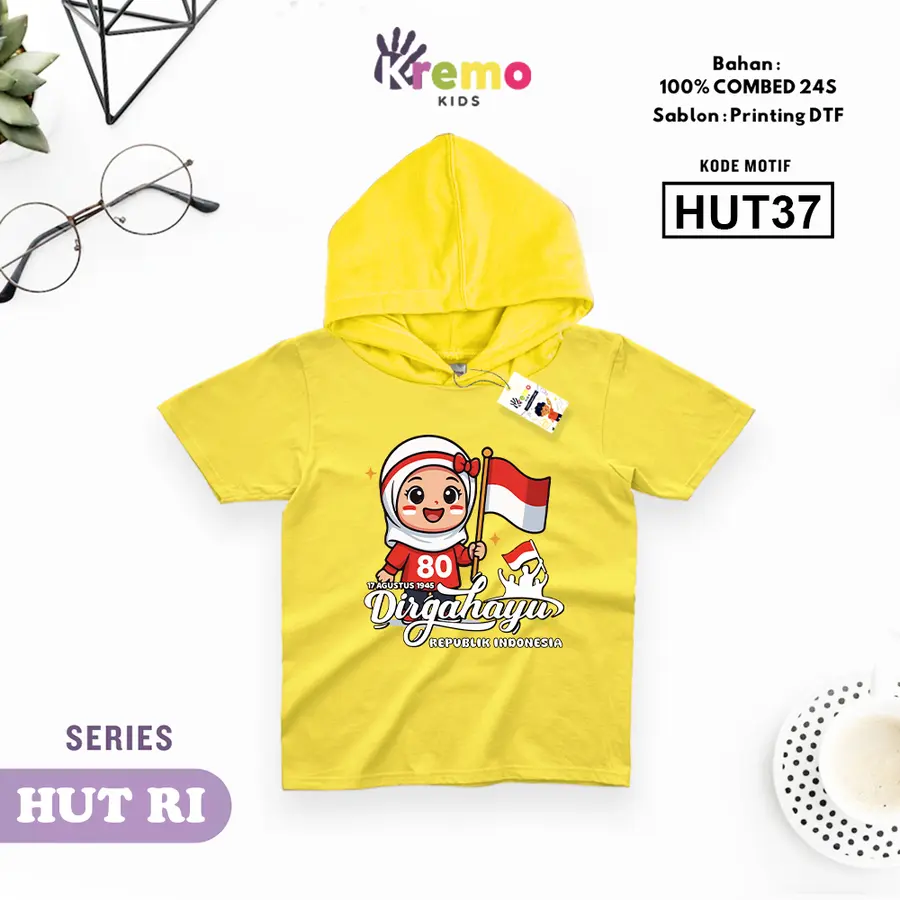 HUT37 - Hoodie Kids Combed 24s Pendek [Varian: S (3-4 y) / Biru]