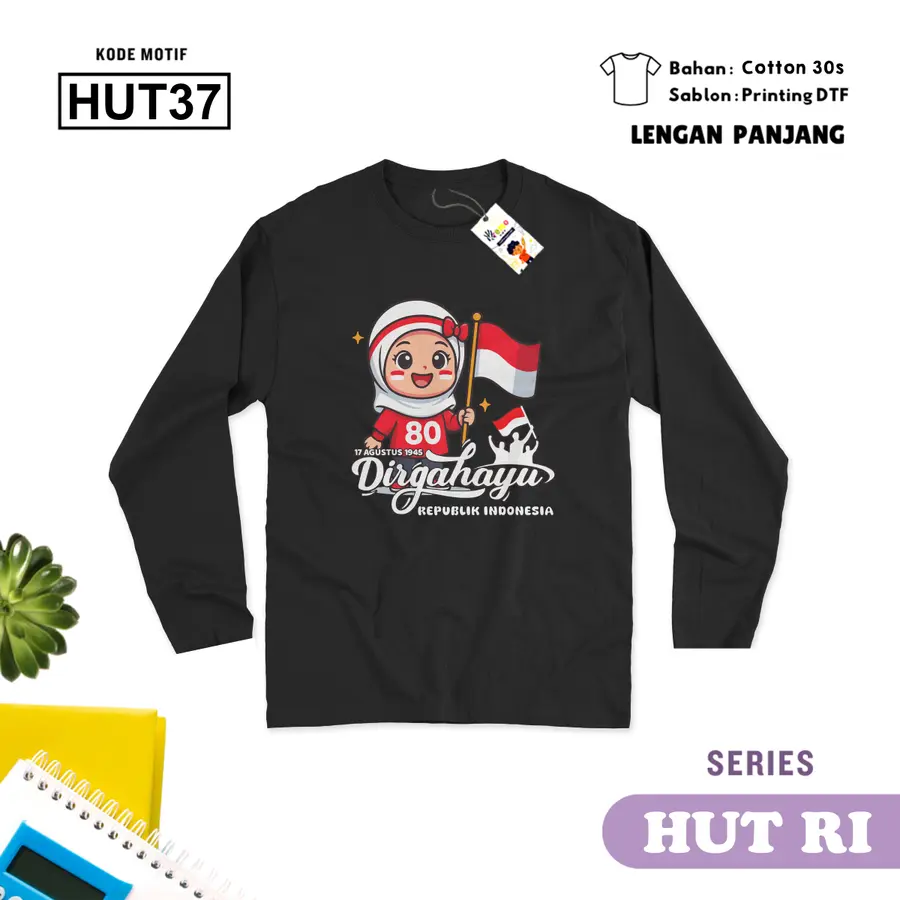 HUT37 - Kaos Dewasa Cotton 30s Panjang [Varian: M / Hitam]