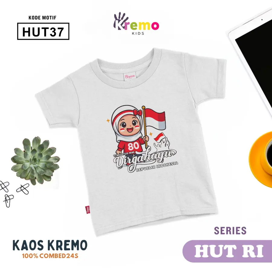 HUT37 - Kaos Kids Combed 24s Pendek [Varian: S (3-4 y) / Biru]