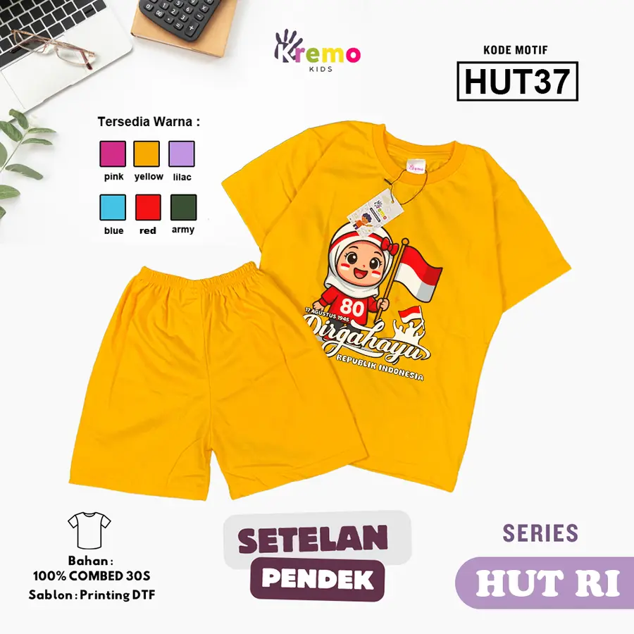 HUT37 - Setelan Kids Combed 30s Pendek [Varian: S (3-4 y) / Army]