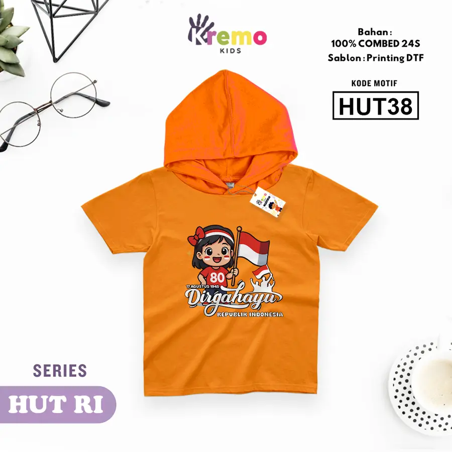 HUT38 - Hoodie Kids Combed 24s Pendek [Varian: S (3-4 y) / Biru]