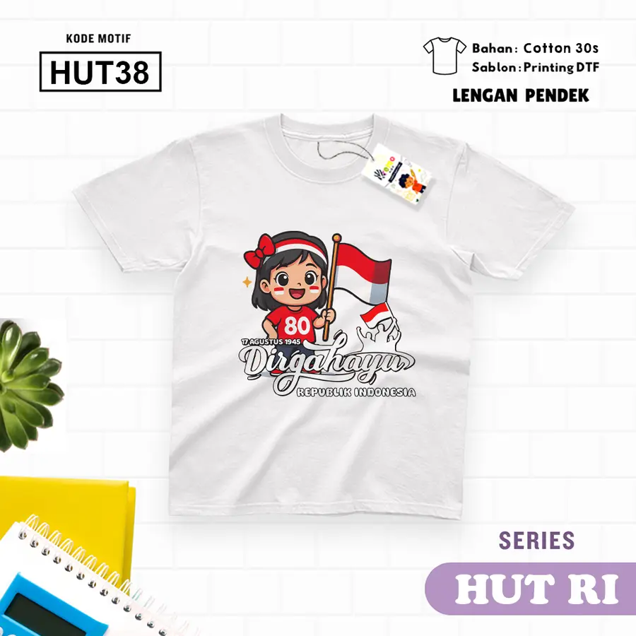 HUT38 - Kaos Dewasa Cotton 30s Pendek [Varian: M / Biru Turkish]