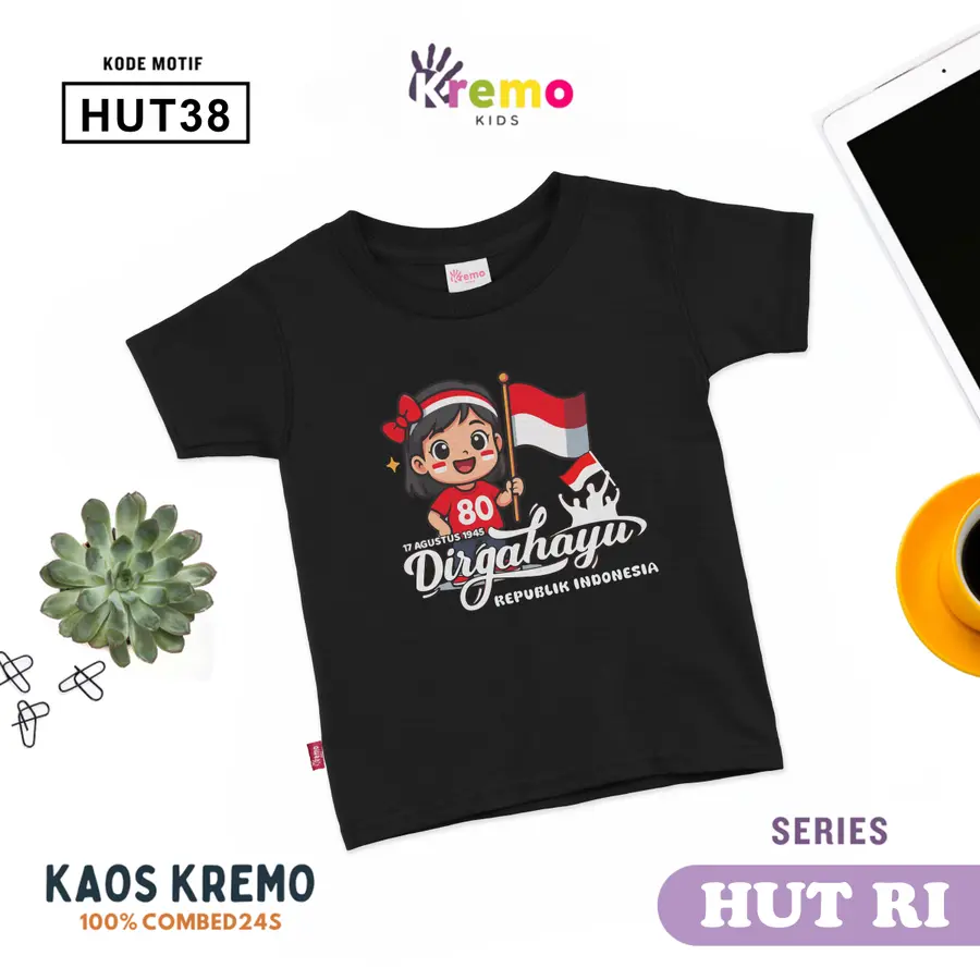 HUT38 - Kaos Kids Combed 24s Pendek [Varian: S (3-4 y) / Biru]