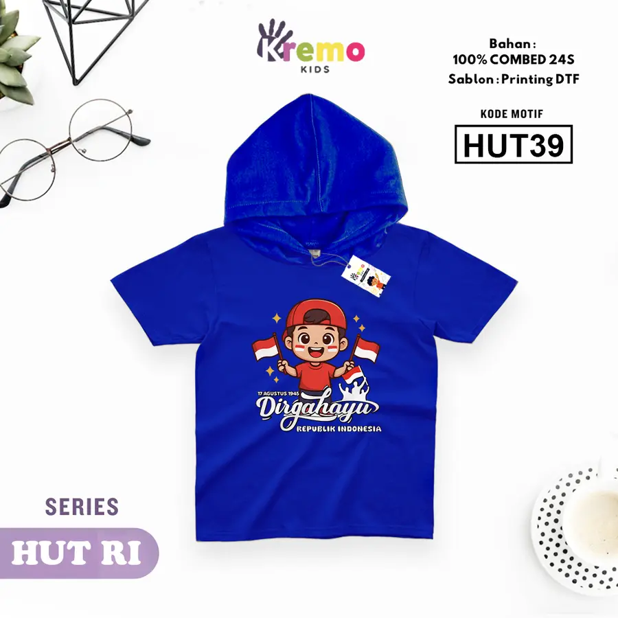 HUT39 - Hoodie Kids Combed 24s Pendek [Varian: S (3-4 y) / Biru]