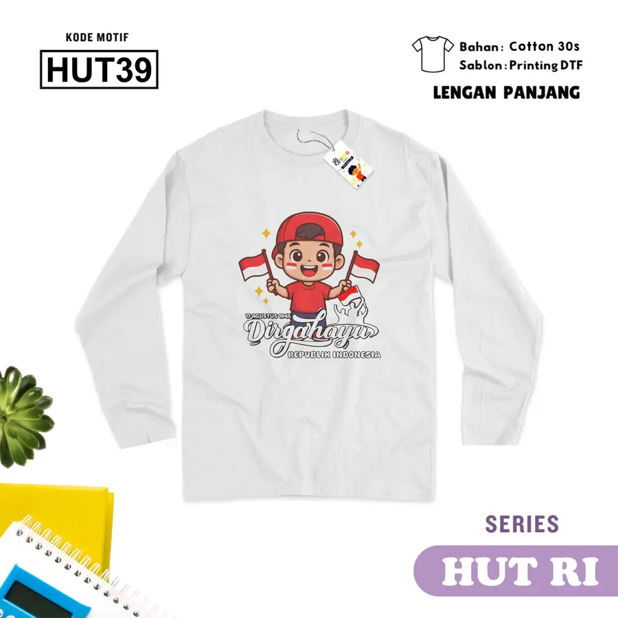 HUT39 - Kaos Kids/Junior Cotton 30s Panjang [Varian: S Kids (1-2 y) / Biru Turkish]