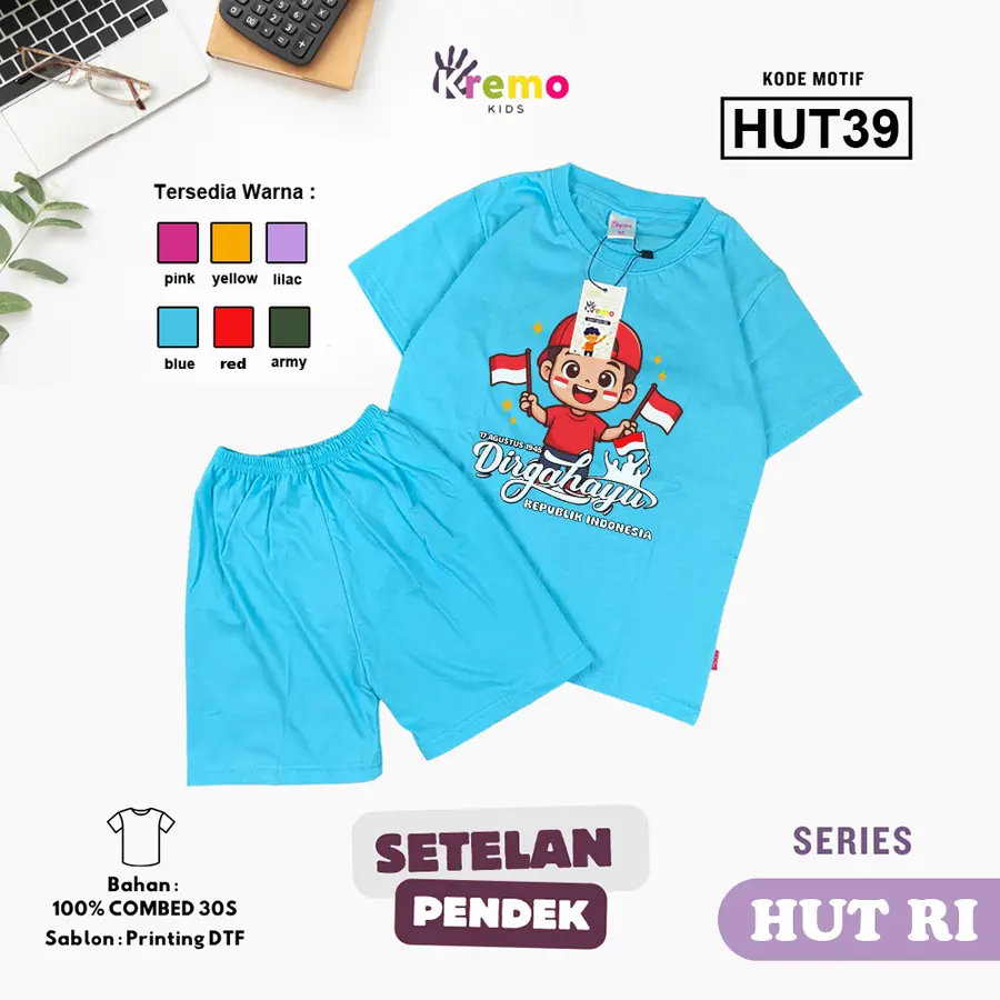 HUT39 - Setelan Kids Combed 30s Pendek [Varian: S (3-4 y) / Army]