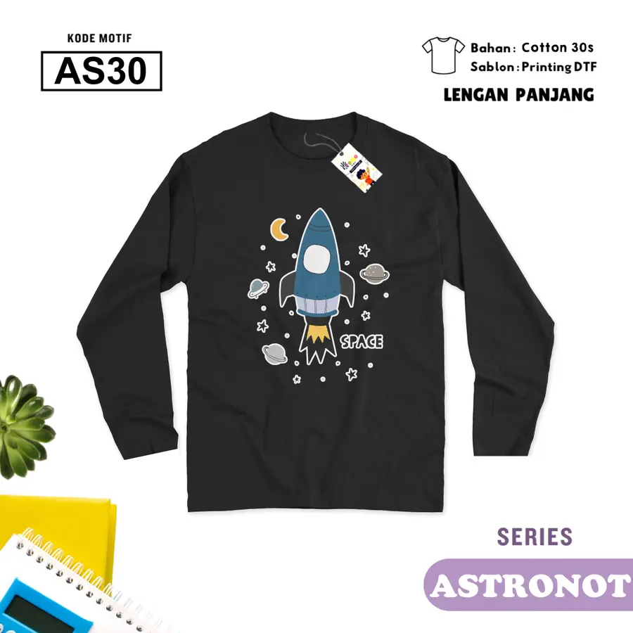AS30 - Kaos Dewasa Cotton 30s Panjang [Varian: M / Hitam]