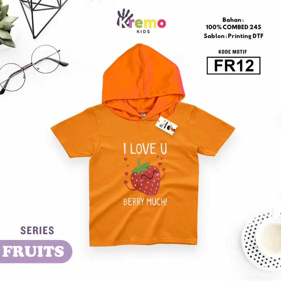 FR12 - Hoodie Kids Combed 24s Pendek [Varian: S (3-4 y) / Biru]