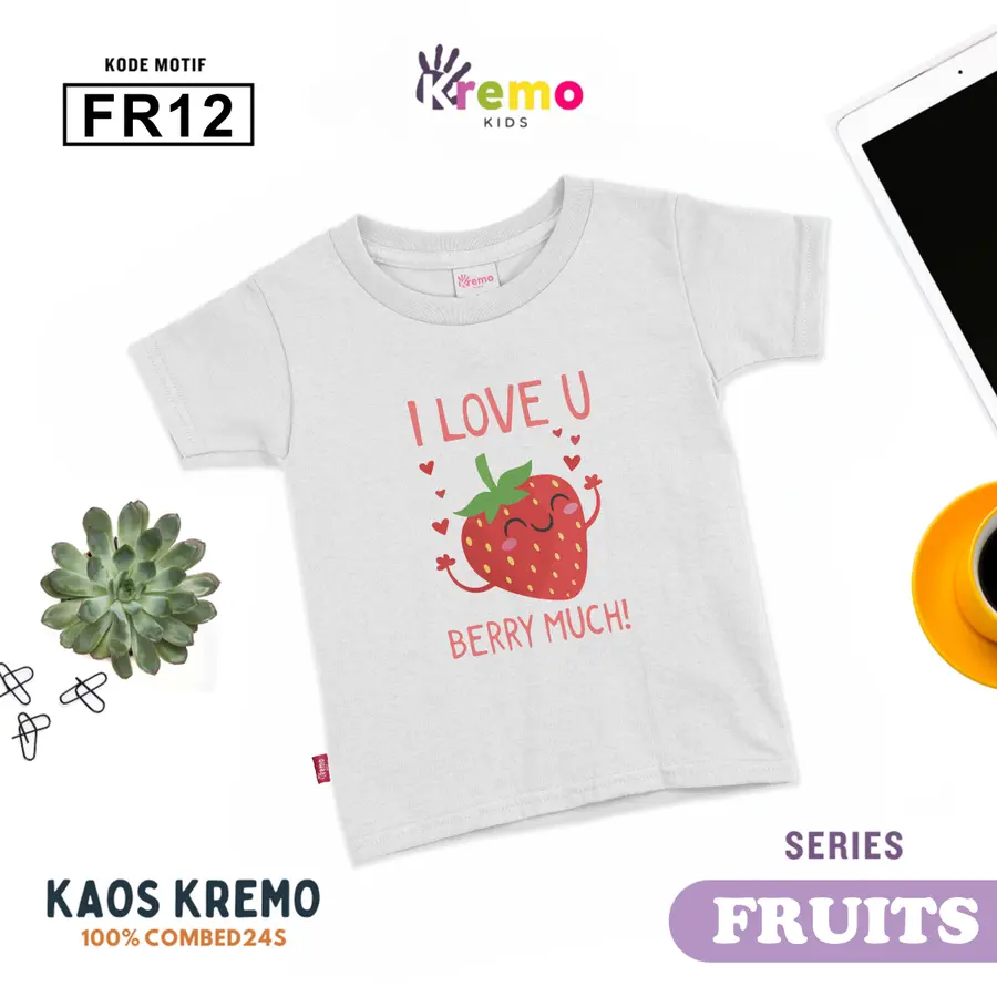 FR12 - Kaos Kids Combed 24s Pendek [Varian: S (3-4 y) / Biru]