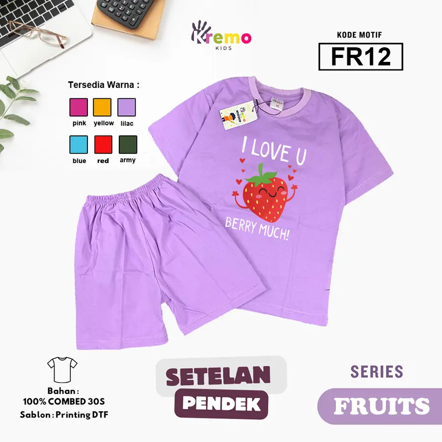 FR12 - Setelan Kids Combed 30s Pendek [Varian: S (3-4 y) / Army]