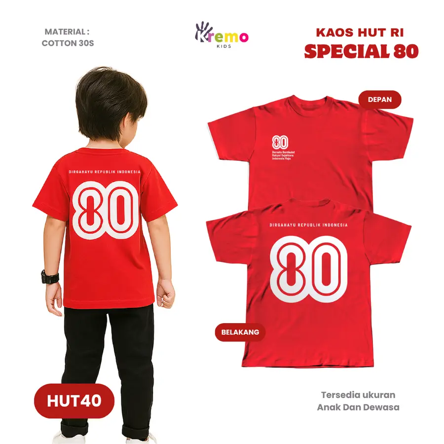 HUT40 - Kaos Kids/Junior Cotton 30s Pendek [Varian: S Kids (1-2 y) / Biru Turkish]