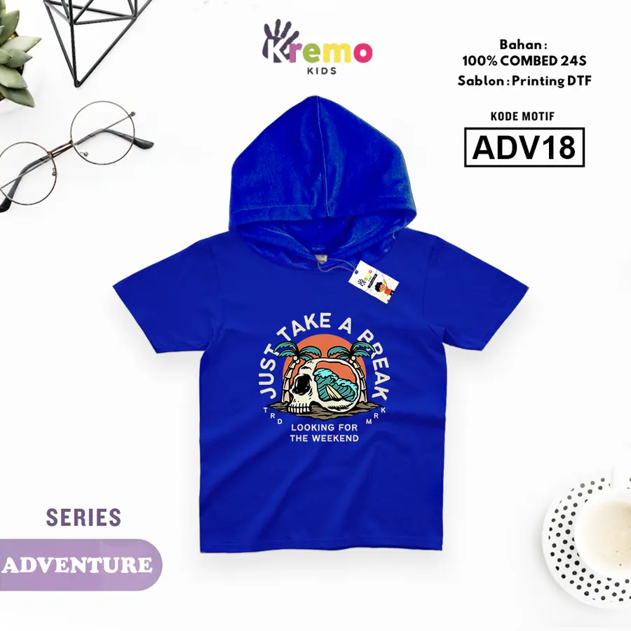 ADV18 - Hoodie Kids Combed 24s Pendek [Varian: S (3-4 y) / Biru]