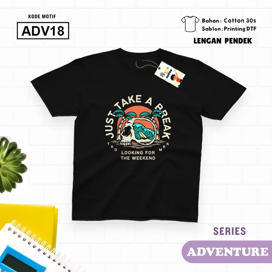 ADV18 - Kaos Dewasa Cotton 30s Pendek [Varian: M / Biru Turkish]
