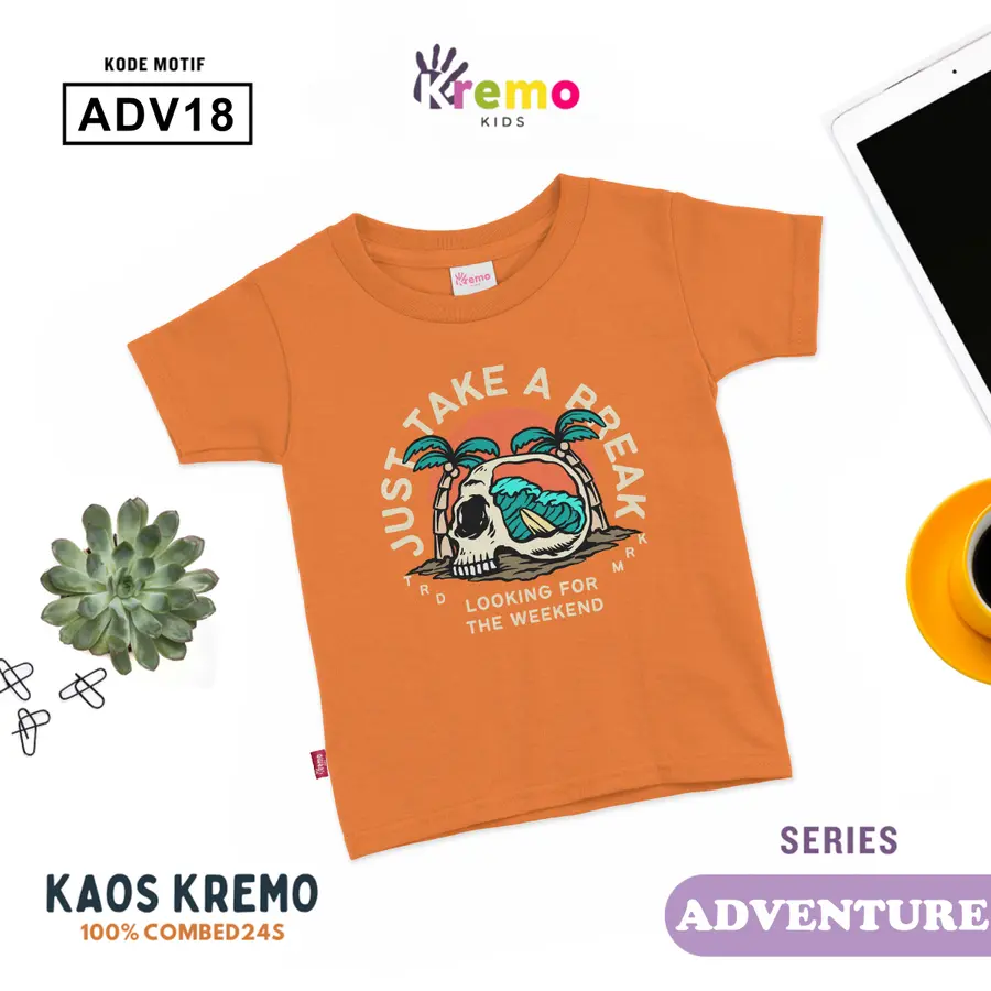ADV18 - Kaos Kids Combed 24s Pendek [Varian: S (3-4 y) / Biru]