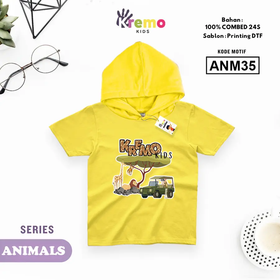 ANM35 - Hoodie Kids Combed 24s Pendek [Varian: S (3-4 y) / Biru]
