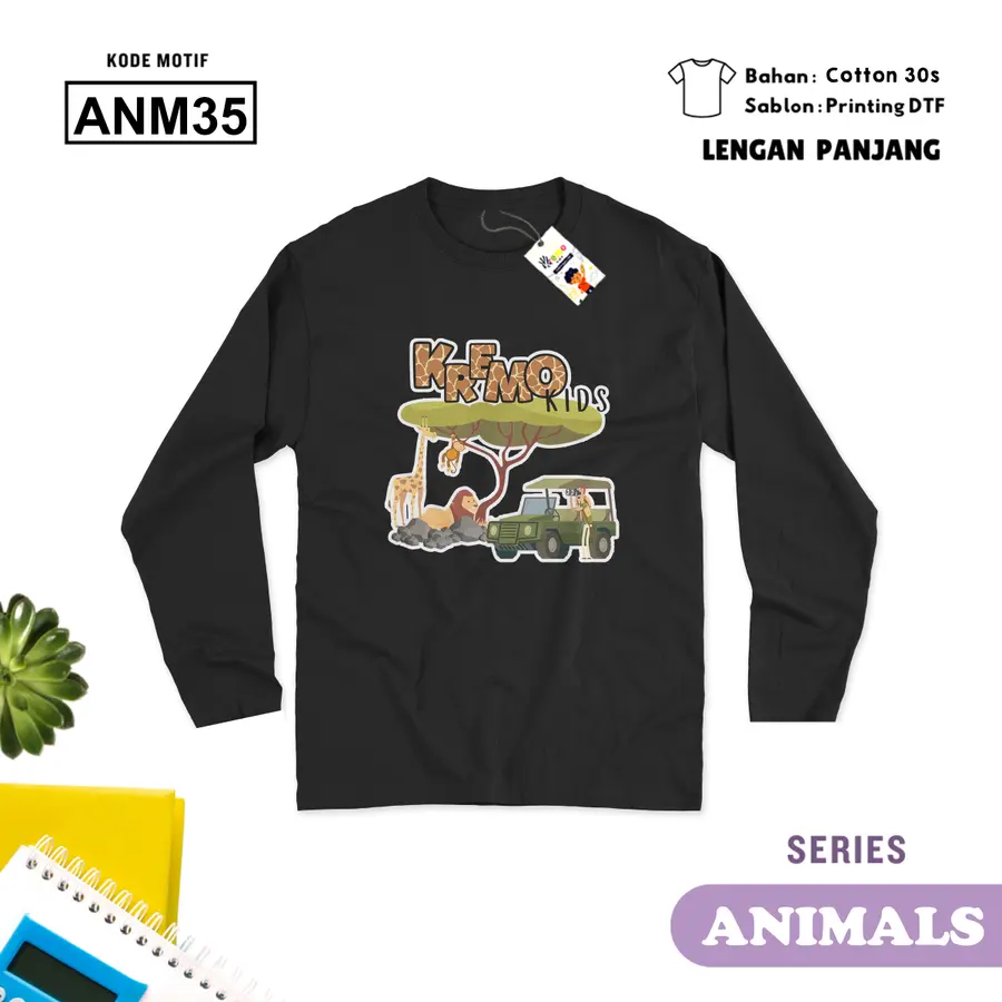 ANM35 - Kaos Dewasa Cotton 30s Panjang [Varian: M / Hitam]