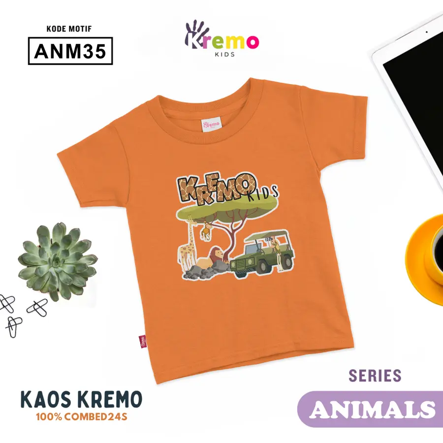 ANM35 - Kaos Kids Combed 24s Pendek [Varian: S (3-4 y) / Biru]