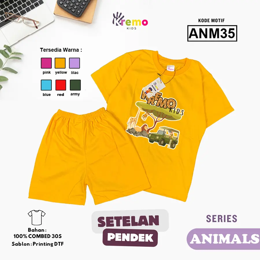 ANM35 - Setelan Kids Combed 30s Pendek [Varian: S (3-4 y) / Army]
