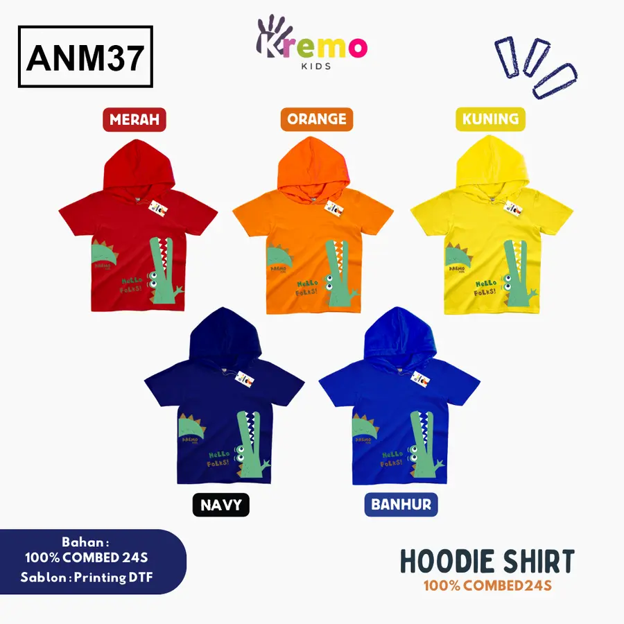 ANM37 - Hoodie Kids Combed 24s Pendek [Varian: S (3-4 y) / Biru]