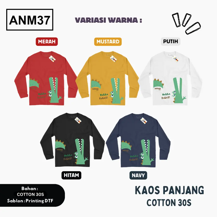 ANM37 - Kaos Dewasa Cotton 30s Panjang [Varian: M / Hitam]