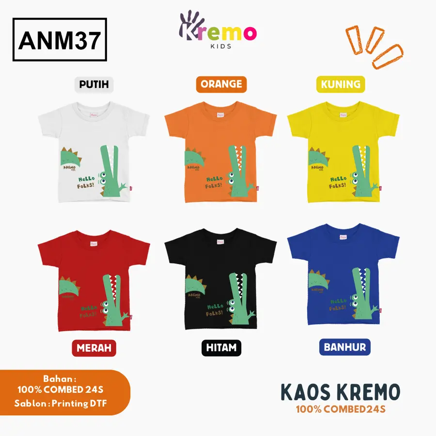 ANM37 - Kaos Kids Combed 24s Pendek [Varian: S (3-4 y) / Biru]