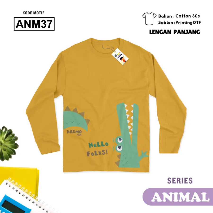 ANM37 - Kaos Kids/Junior Cotton 30s Panjang [Varian: S Kids (1-2 y) / Biru Turkish]