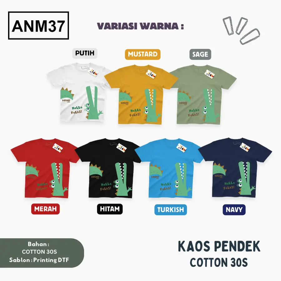 ANM37 - Kaos Kids/Junior Cotton 30s Pendek [Varian: S Kids (1-2 y) / Biru Turkish]