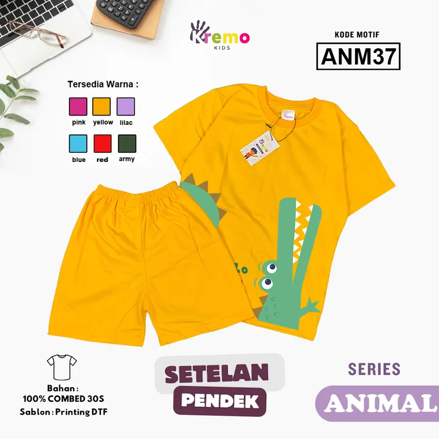 ANM37 - Setelan Kids Combed 30s Pendek [Varian: S (3-4 y) / Army]